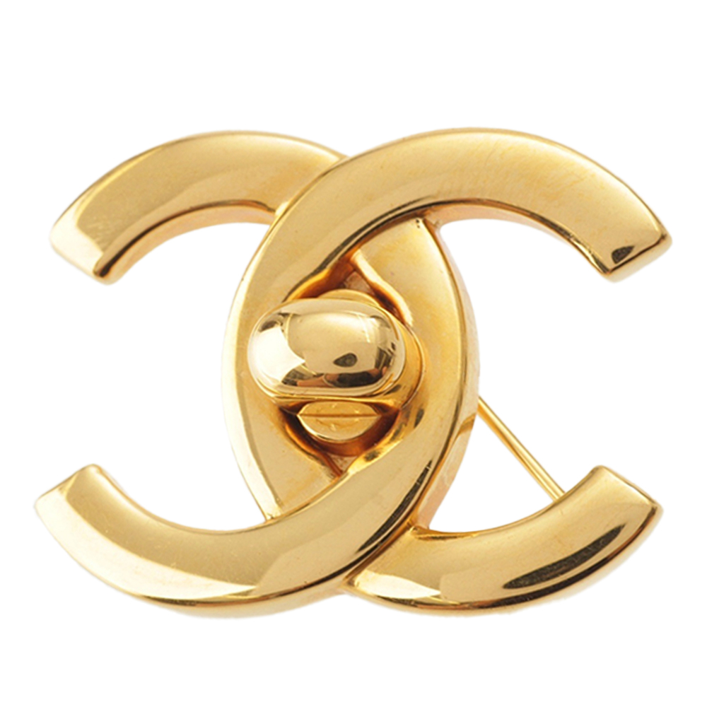 Pre-Loved Chanel CC Gold Plated Turn Lock Brooch